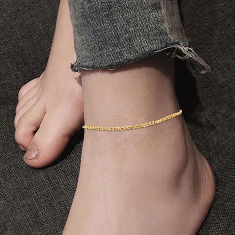 316 l stainless steel  women chain anklet jewelry Shiny Chains Anklet For Women Girls Friendship Beach Foot Jewelry Leg Bracelet