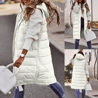 Women Long Waistcoats Warm Winter Sleeveless Hoodie Tie Collar Button Loose Overcoats Female Solid Vests BYFS-BK4567