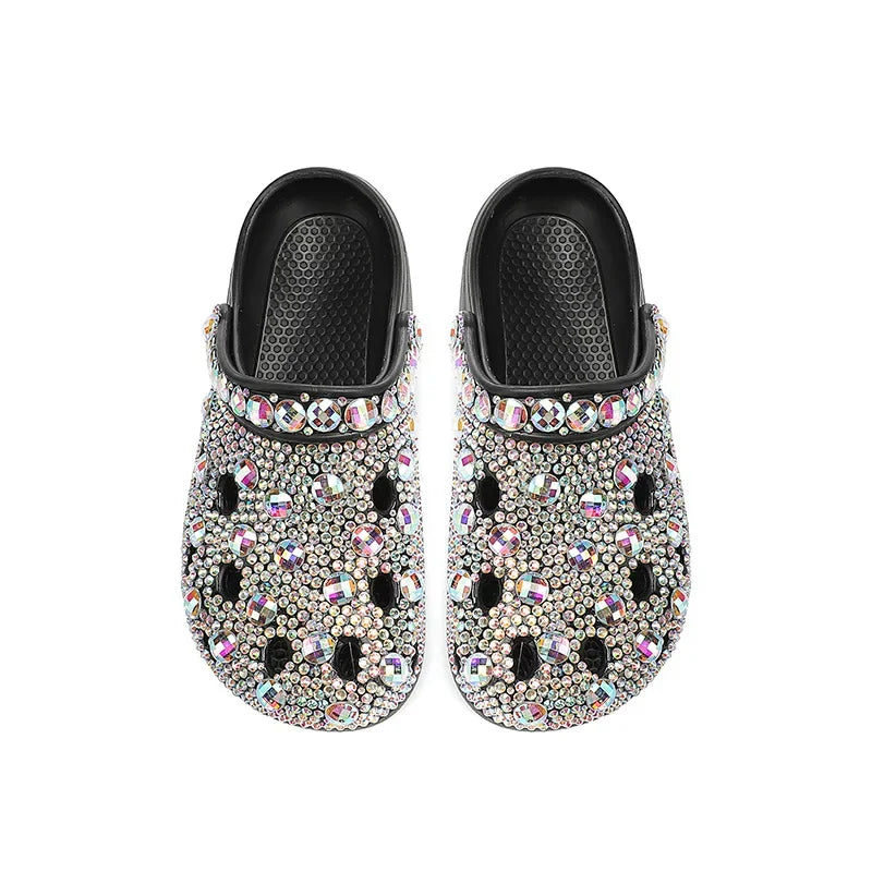 Summer Women Slippers Luxury Rhinestone Decoration Sandals Sparkling Beach Slides Lovers Flip Flop Casual Shoes Plus Size 35-48