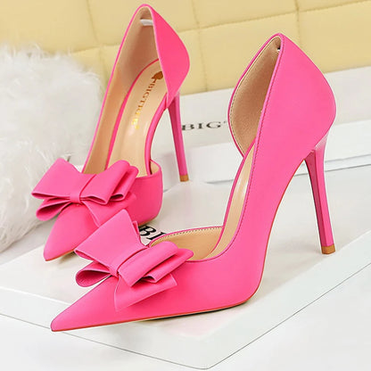 BIGTREE Shoes Bowknot Women Pumps Fashion High Heels Women Shoes Sexy Party Shoes Stilettos Office Shoes Silks Satins Lady Heels