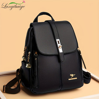 Stylish Retro PU Leather Backpack - Fashion Flap with Anti-theft Pocket - Versatile for Travel, School &amp; Daily Use - Durable Daypack