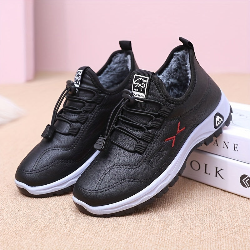 Cozy Winter Snow Sneakers - Soft Microfiber Upper, Plush Flannel Lined, Water-Resistant, Non-Slip Rubber Sole, Comfortable Walking Shoes for Women - Luoyang Brand, All-Season Wear, Ideal for Cold Weather Outings