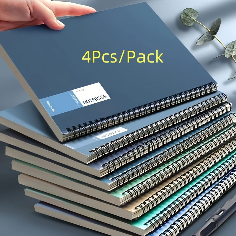 4 Pack of A5 Spiral Bound Notebooks - Student &amp; Office with Minimalist Gradient Blue Combo Style