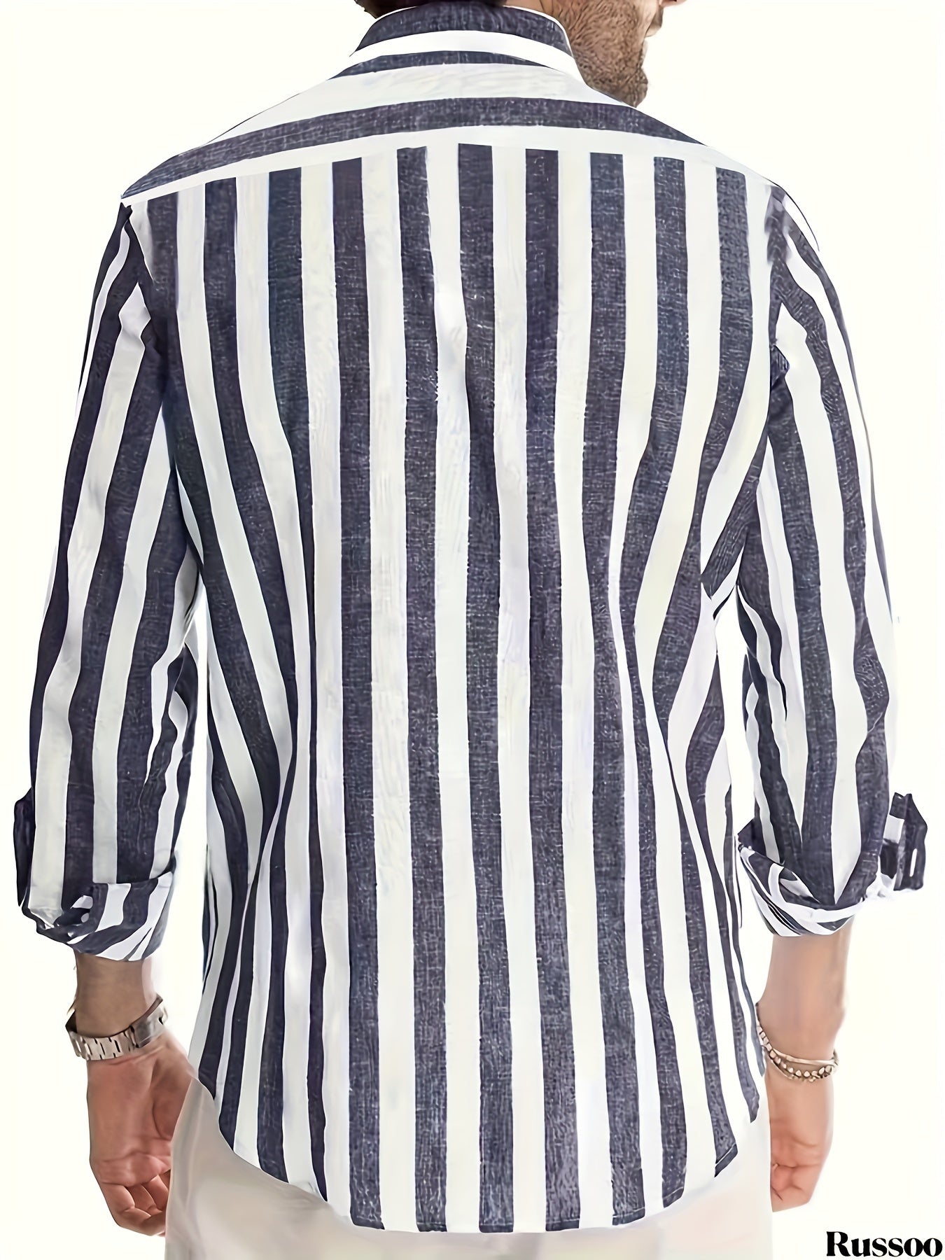 Stylish Striped Long Sleeve Lapel Shirt - Men&