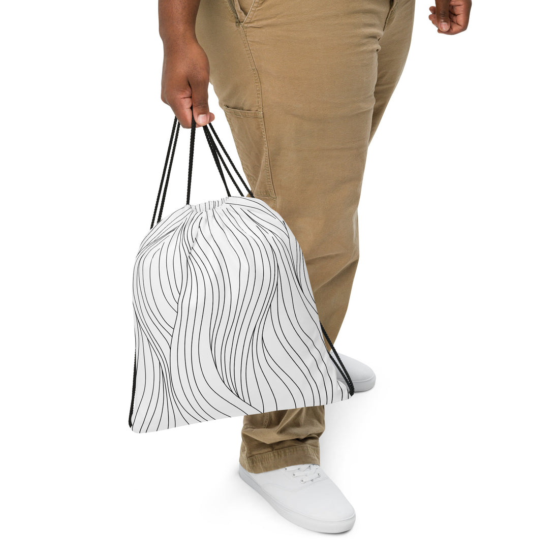 Thin Black Stripes Drawstring bag