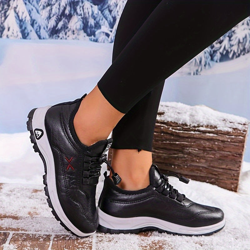 Cozy Winter Snow Sneakers - Soft Microfiber Upper, Plush Flannel Lined, Water-Resistant, Non-Slip Rubber Sole, Comfortable Walking Shoes for Women - Luoyang Brand, All-Season Wear, Ideal for Cold Weather Outings