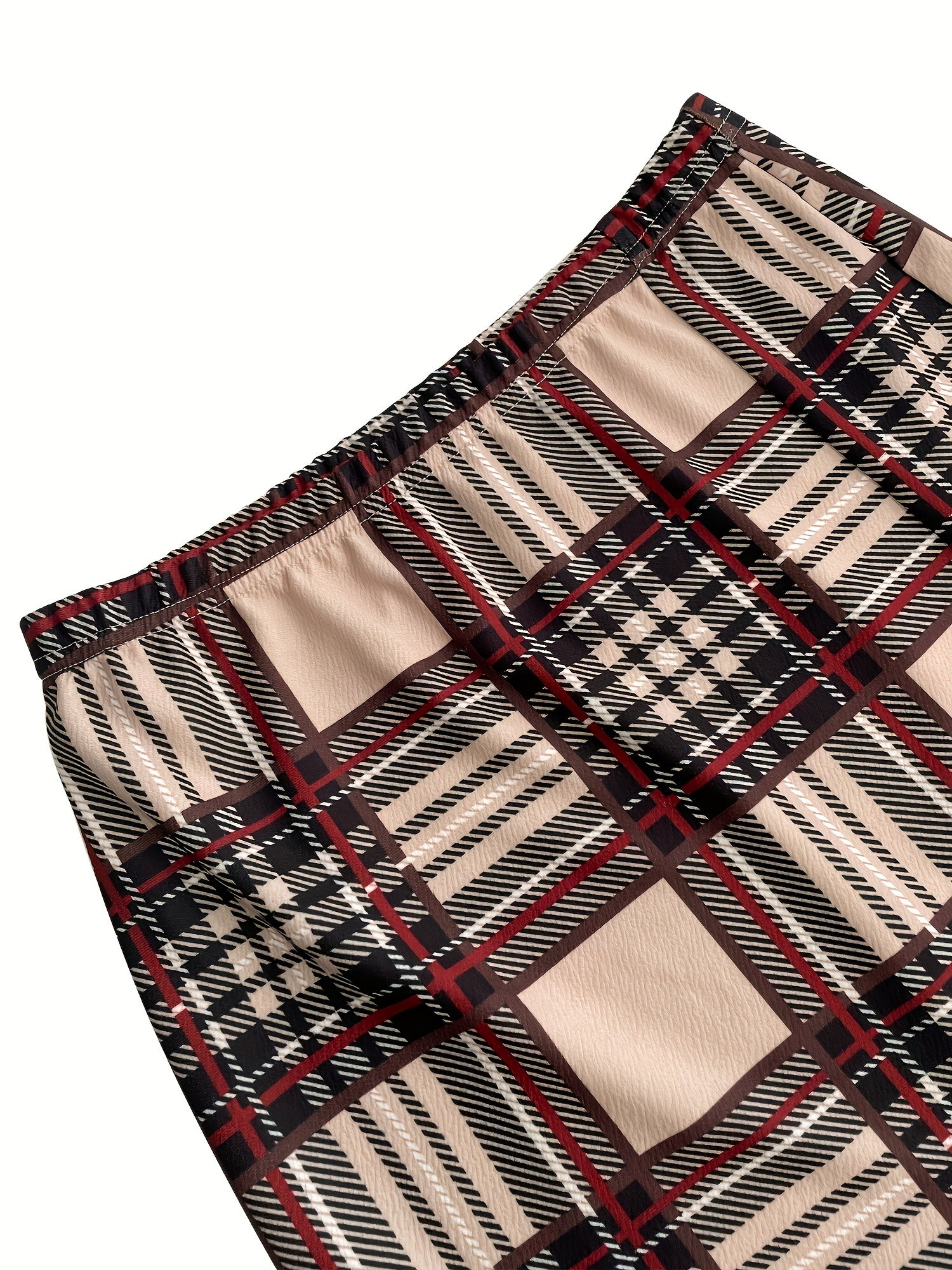 Plus Size Plaid Elastic Waist Skirt, Elegant Split Skirt For Spring &amp; Summer, Women&