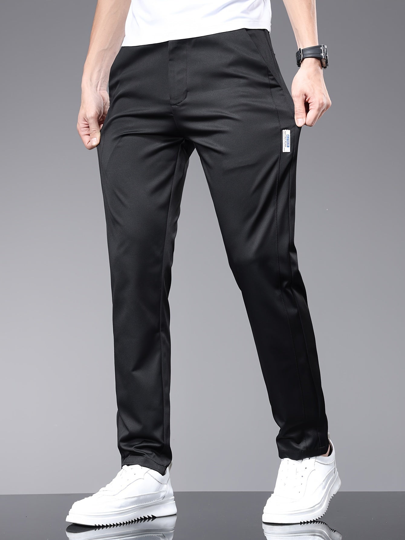 Mens Classic Solid Casual Pants - Stylish &amp; Durable for Spring &amp; Fall - Comfortable Everyday Wear, Versatile Trousers for Trendy Males