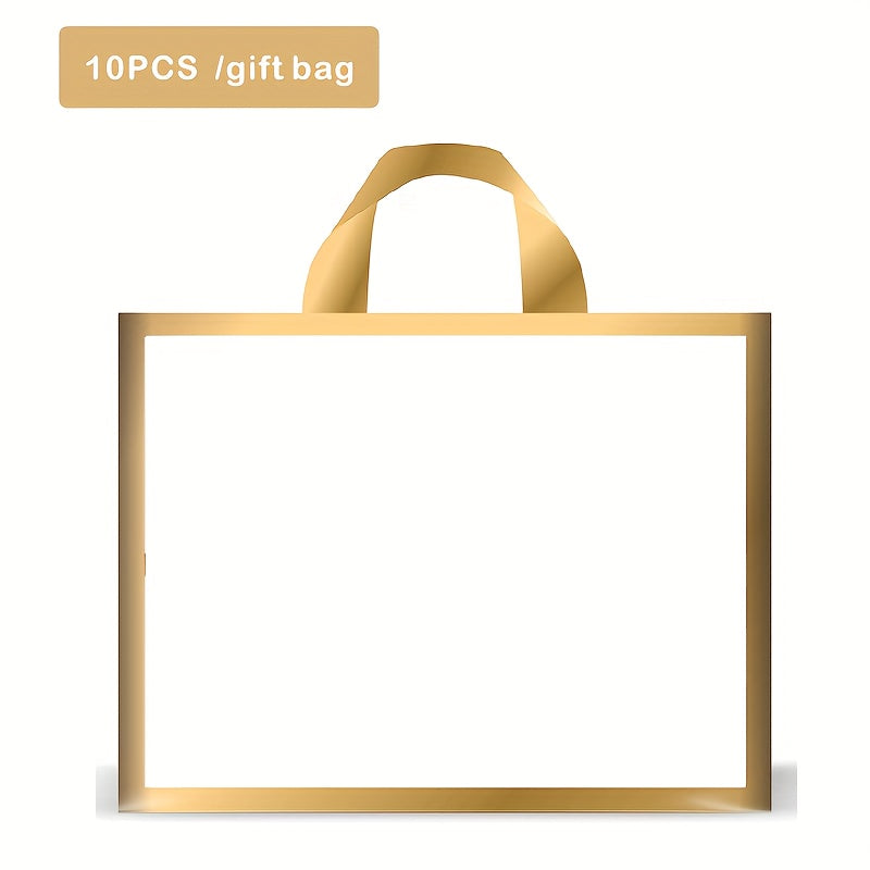 10pcs/50pcs Deluxe Creative Christmas Gift Bags - Thickened White with Golden Edge, Multi-functional, Festival, Birthday, Party, Clothing Store, Commercial, Hand-held, Reusable Packaging Bags for Business, Duty-free Shops