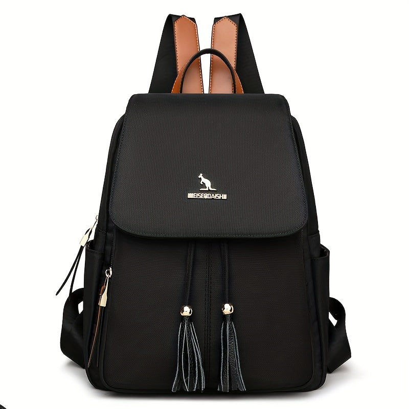 Waterproof Tassel Backpack - Stylish Black, Rugged &amp; Practical - Multi-pocket, Large Capacity, Versatile for Travel, Commuting, School