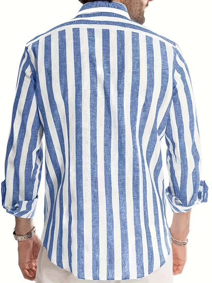 Stylish Striped Long Sleeve Lapel Shirt - Men&