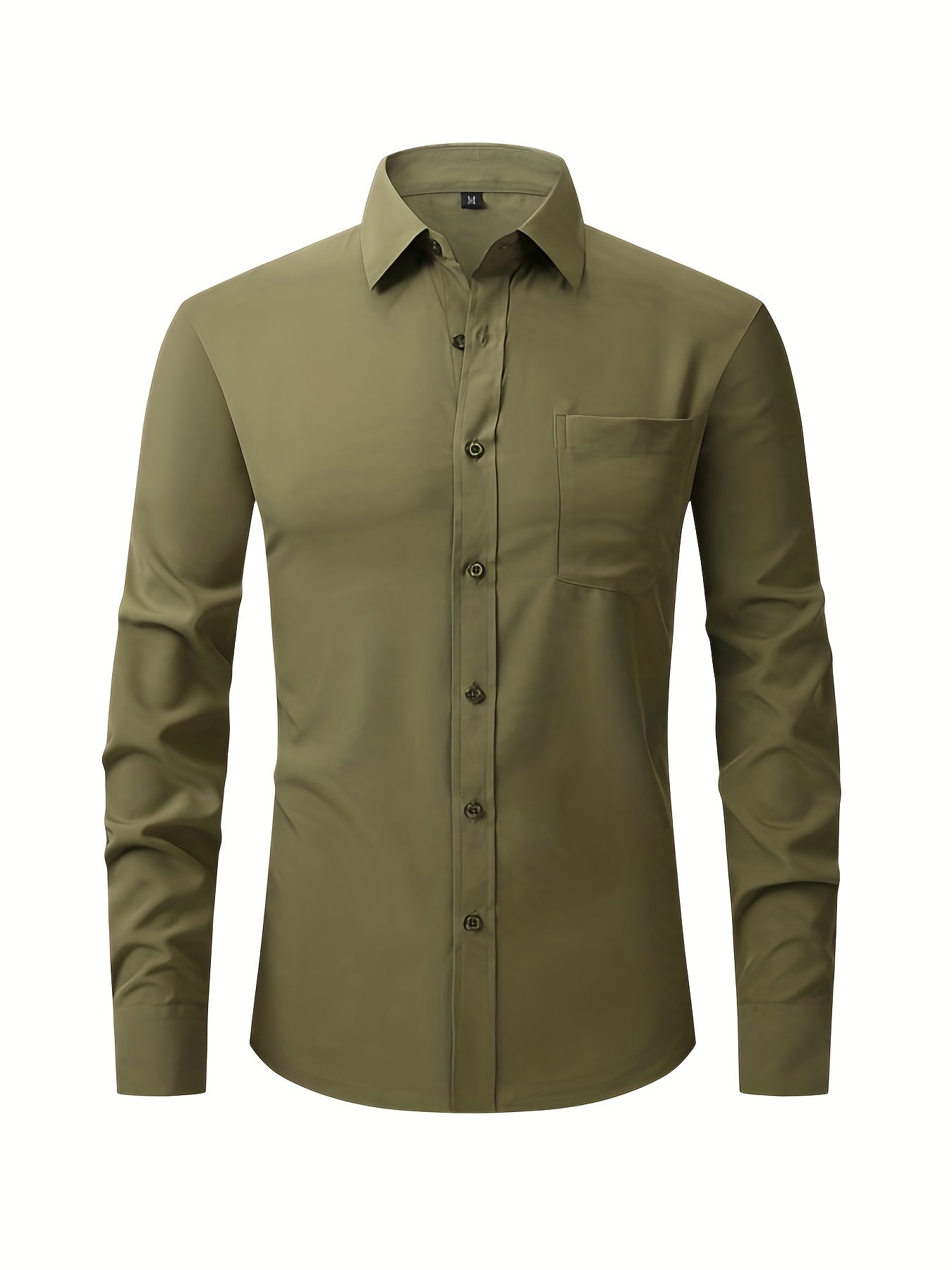 Mens Elegant Turndown Collar Shirt, Male Clothes With Chest Pocket For Spring And Summer, Business And Formal Occasions