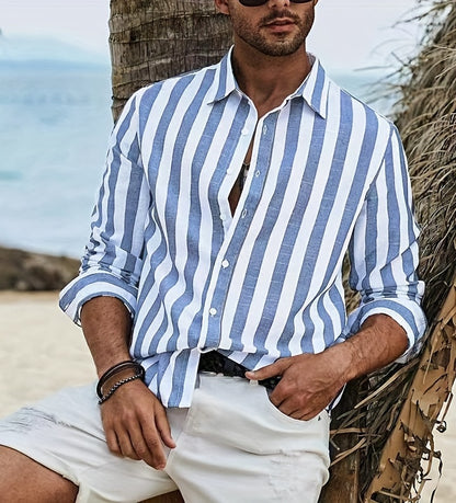 Stylish Striped Long Sleeve Lapel Shirt - Men&