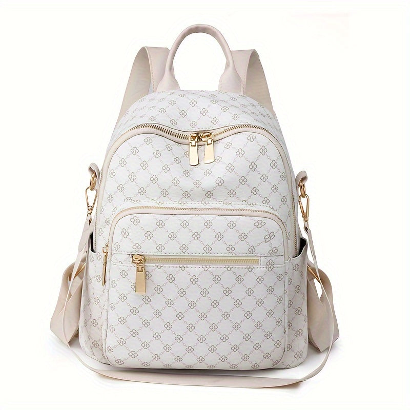 Retro Chic Geometric Pattern Leather Backpack Purse - Women&