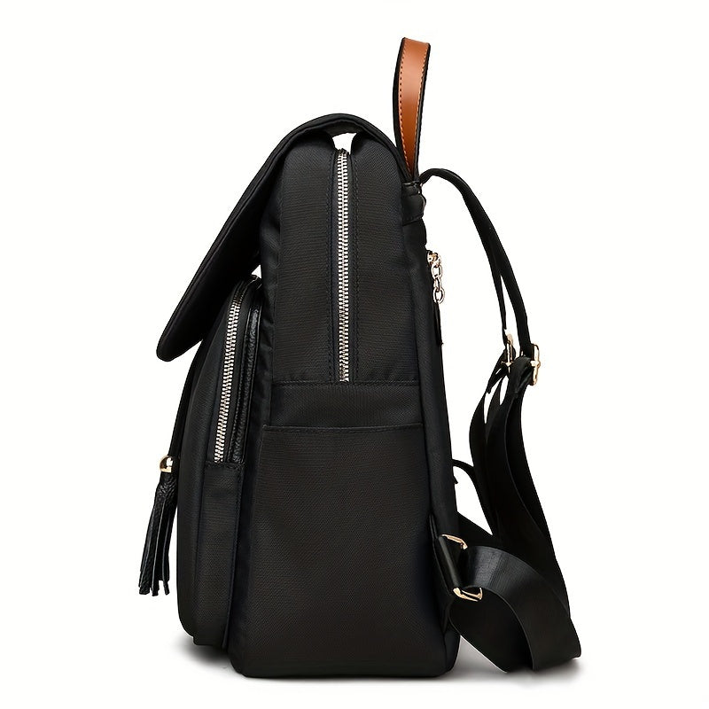 Waterproof Tassel Backpack - Stylish Black, Rugged &amp; Practical - Multi-pocket, Large Capacity, Versatile for Travel, Commuting, School