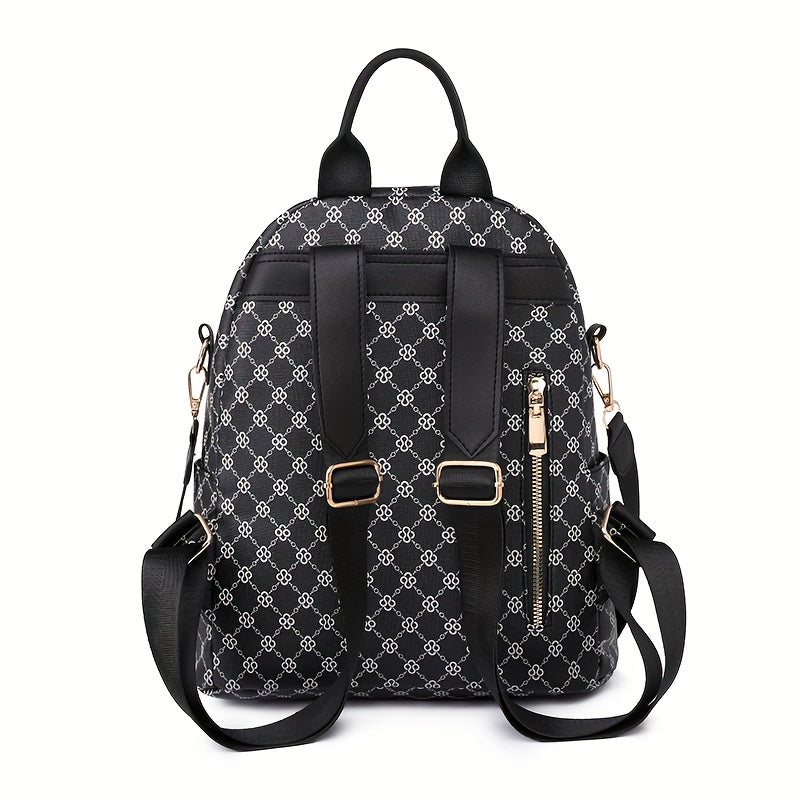 Retro Chic Geometric Pattern Leather Backpack Purse - Women&