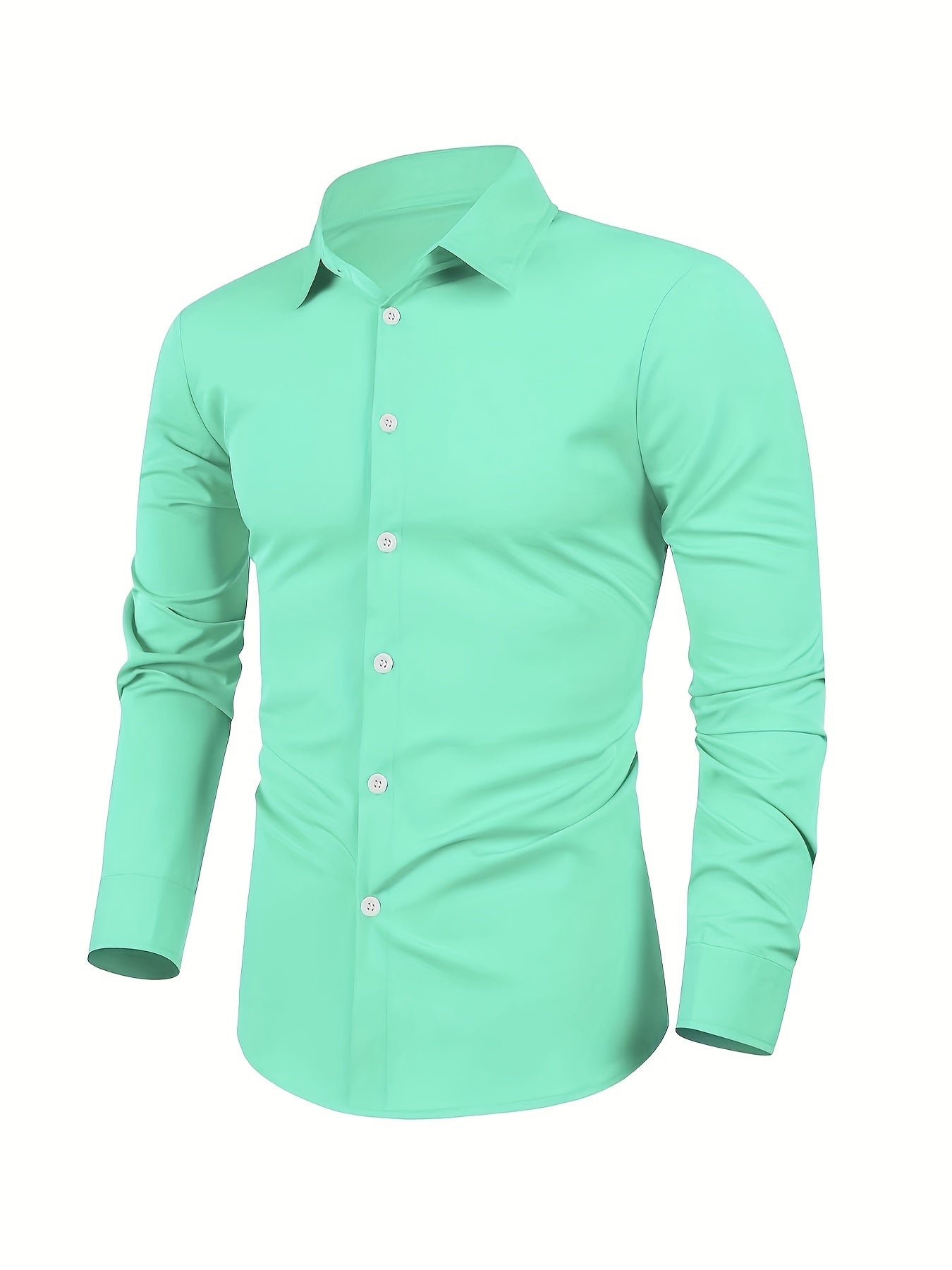 Men’s Classic Lapel Collar Shirt - Easy Care, Regular Fit, Long Sleeve, Solid Polyester with Button Detail