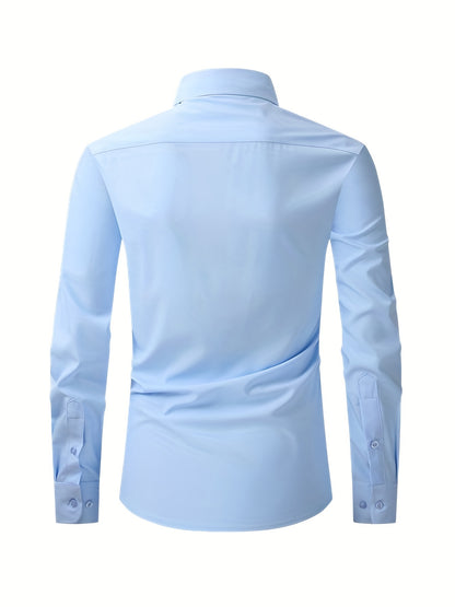 Mens Elegant Turndown Collar Shirt, Male Clothes With Chest Pocket For Spring And Summer, Business And Formal Occasions