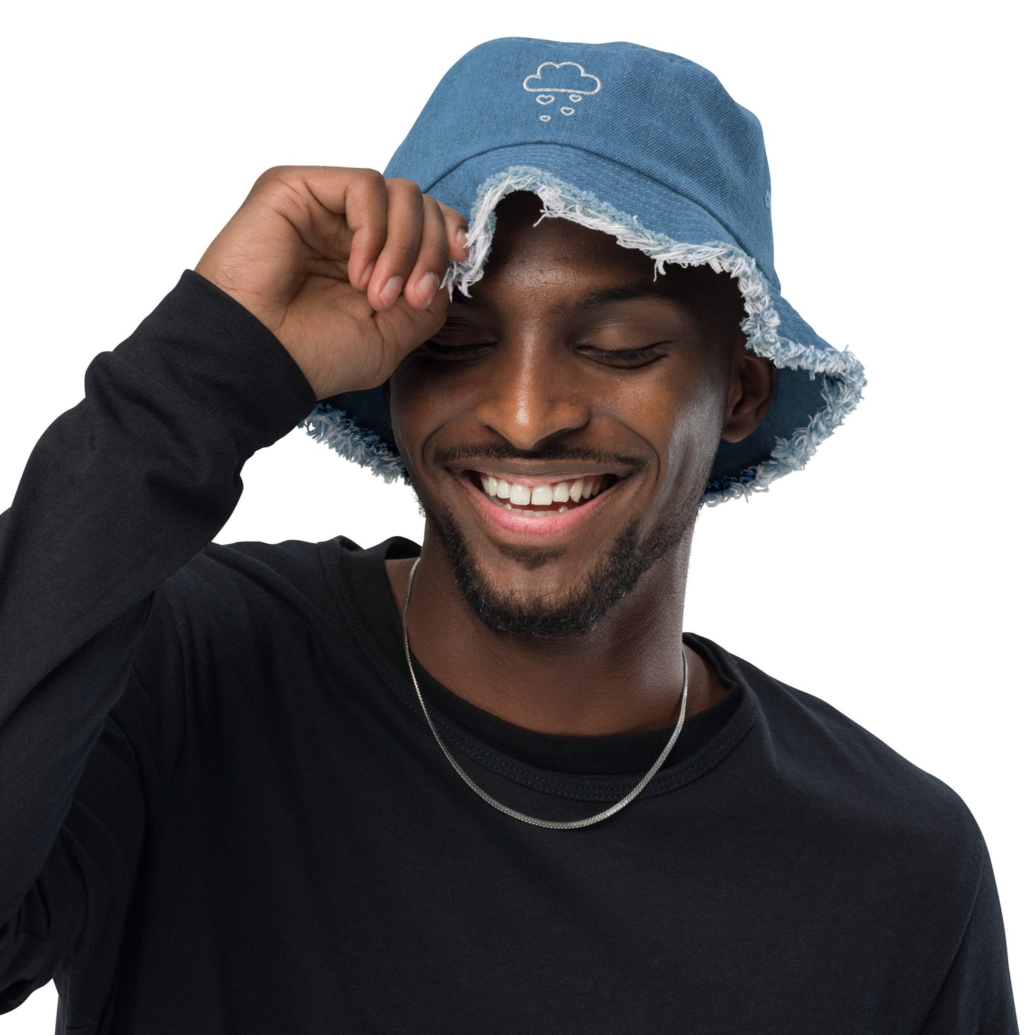 Distressed denim bucket hat