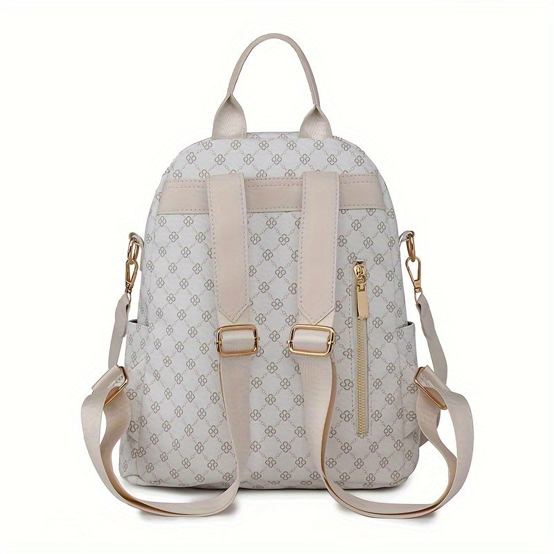 Retro Chic Geometric Pattern Leather Backpack Purse - Women&