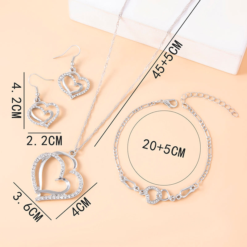 Romantic Crystal Heart Jewelry Set Bracelet Necklace Earrings For Women