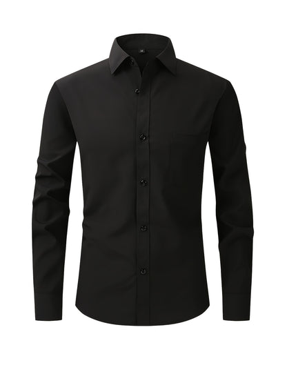 Mens Elegant Turndown Collar Shirt, Male Clothes With Chest Pocket For Spring And Summer, Business And Formal Occasions