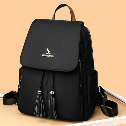 Waterproof Tassel Backpack - Stylish Black, Rugged &amp; Practical - Multi-pocket, Large Capacity, Versatile for Travel, Commuting, School