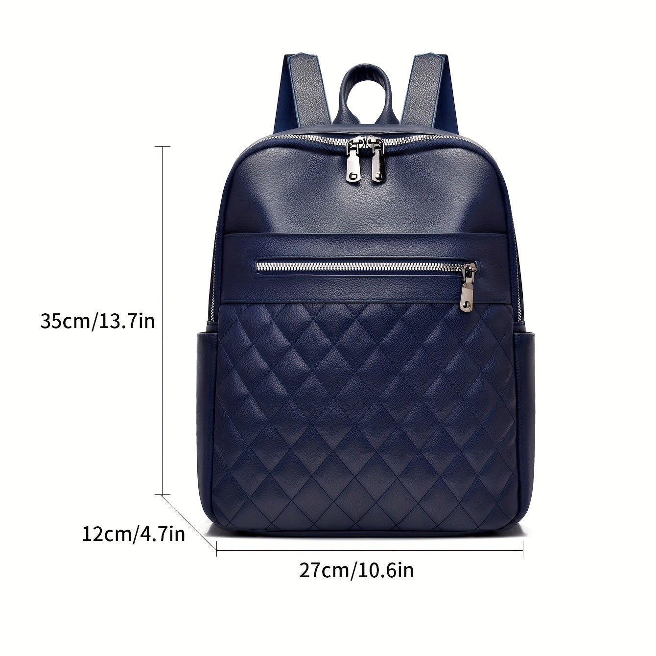 Fashion Argyle Quilted Backpack, Minimalist PU Leather Daypack, Casual Schoolbag For Travel Work