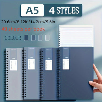 4 Pack of A5 Spiral Bound Notebooks - Student &amp; Office with Minimalist Gradient Blue Combo Style