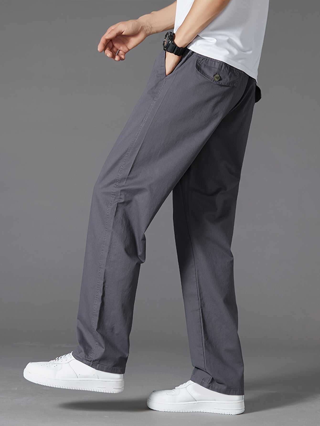 Stylish Solid Pants for Men - Comfortable Casual Trousers with Multiple Pockets for Outdoor Activities, Perfect Gift for Him