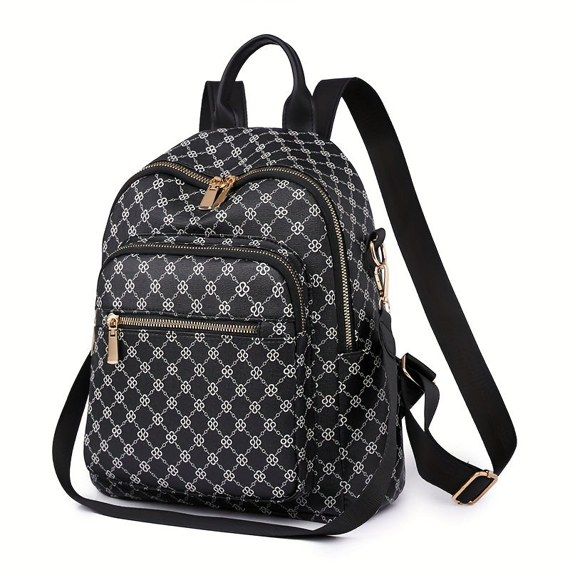 Retro Chic Geometric Pattern Leather Backpack Purse - Women&