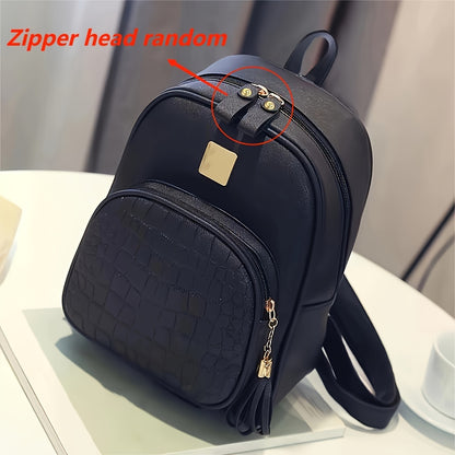 1pcs Stylish Pebbled PU Leather Backpack - Versatile College Style School Bag with Fashionable Design, Multiple Compartments, and Durable Construction - Perfect for Casual Daily Use, Small Daypack for Women