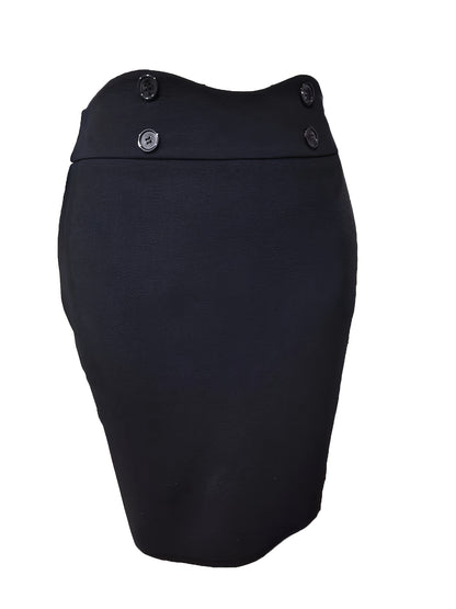 Plus Size Solid Button Decor Pencil Skirt, Elegant Knee Length High Waist Skirt For Spring &amp; Summer, Women&