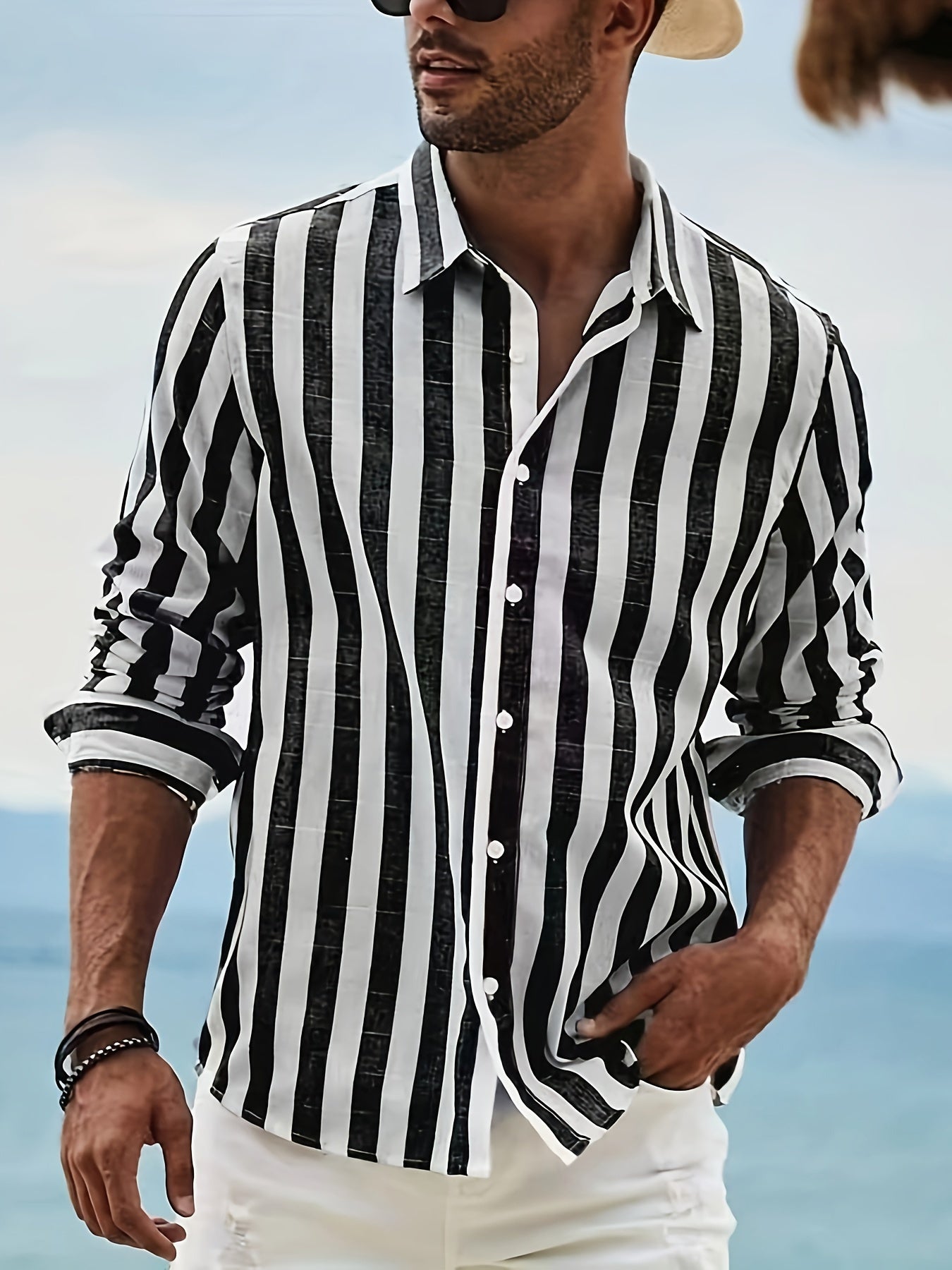 Stylish Striped Long Sleeve Lapel Shirt - Men&