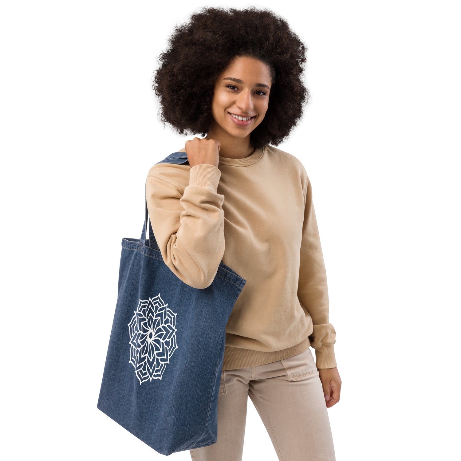 Organic denim tote bag