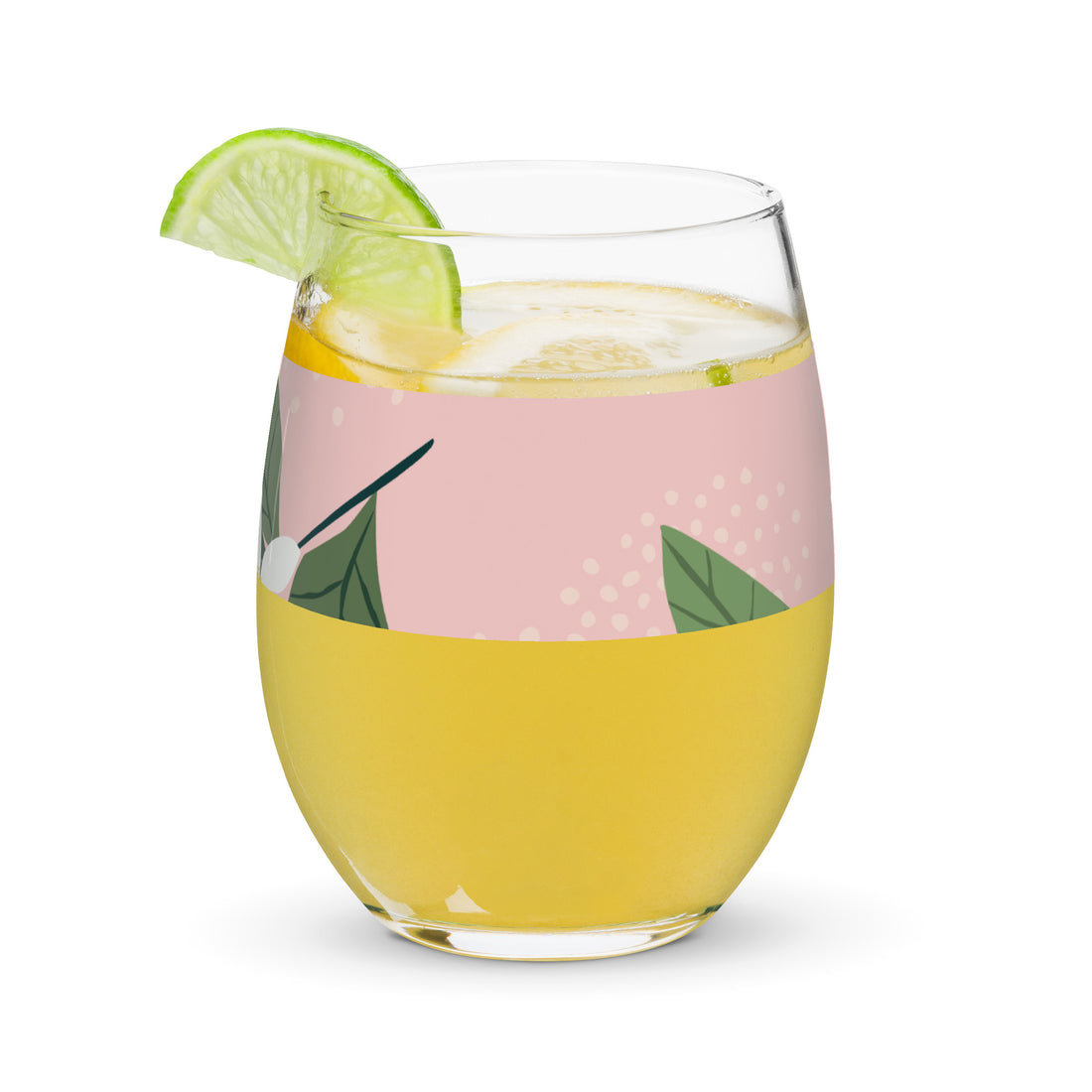 Pink Green Stemless wine glass